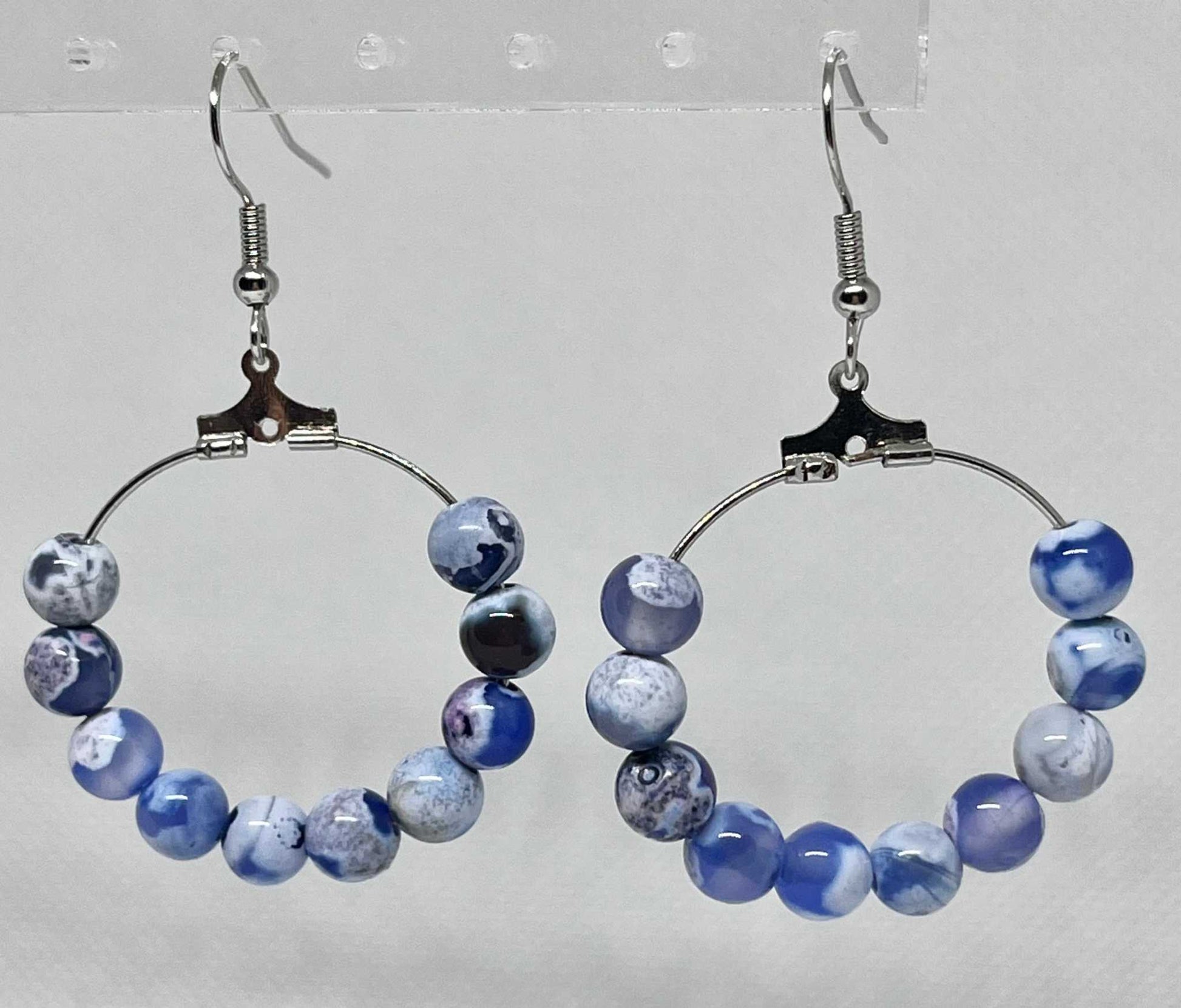 Blue White Agate Earrings, natural stone jewelry for women

