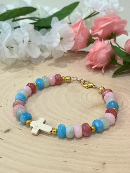Fruit of the Spirit Cross Bracelet with stone beads and gold accents