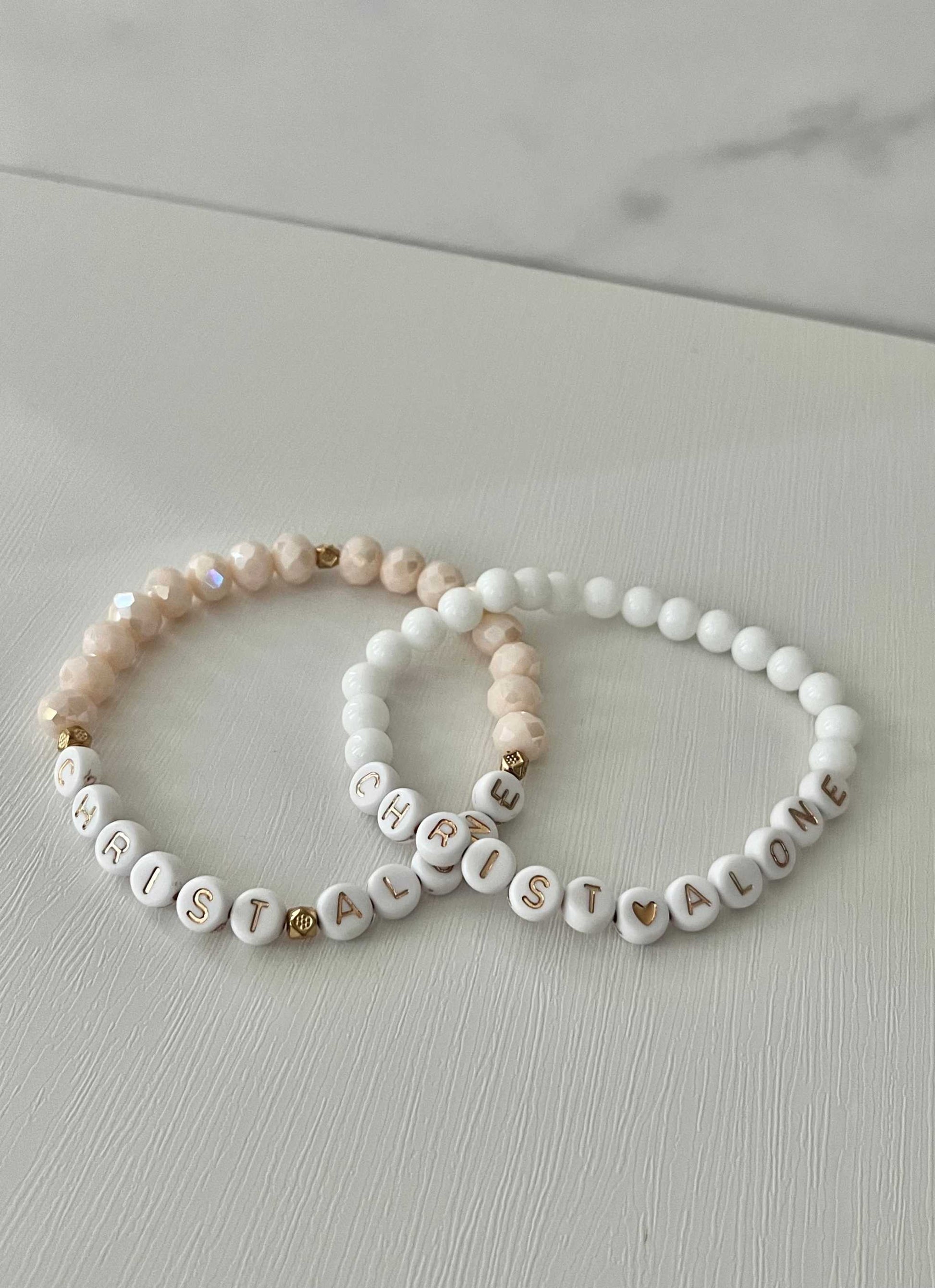 Peach or White Bead Bracelet – Handmade Christian Jewelry

