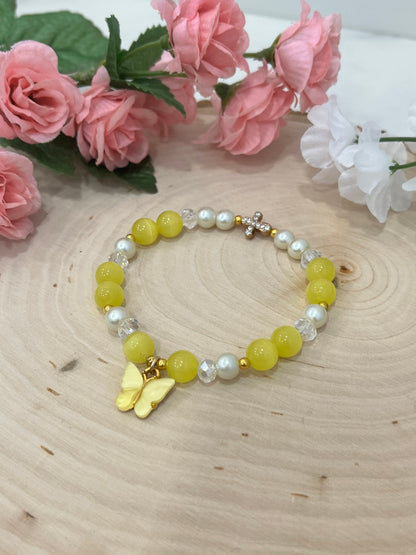 Christian Butterfly Cross Pearl Bead Bracelet for Women