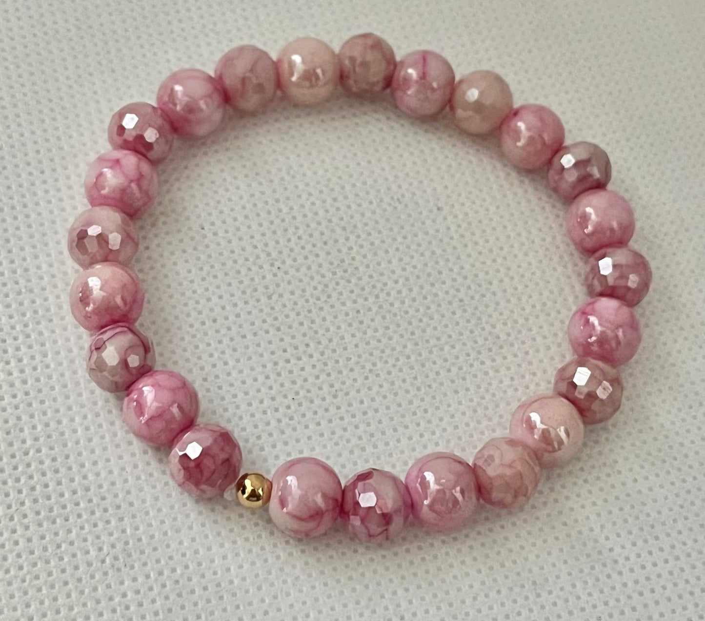Pink White Marbled Bead Bracelet – Handmade Christian Jewelry

