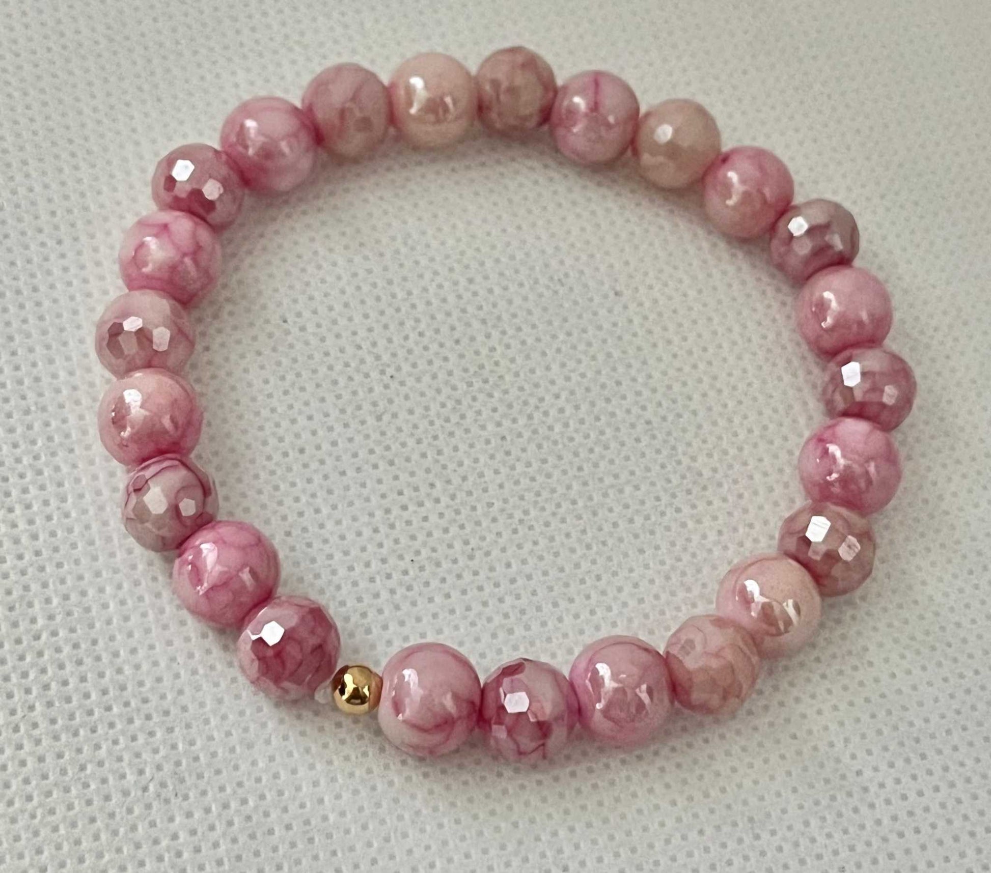 Pink White Marbled Bead Bracelet – Handmade Christian Jewelry

