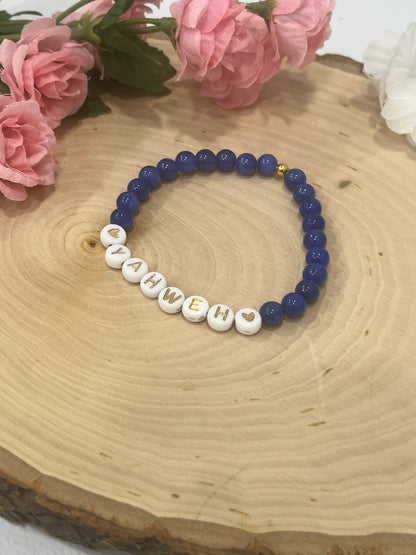 Yahweh blue stone marble bead bracelet Christian jewelry 