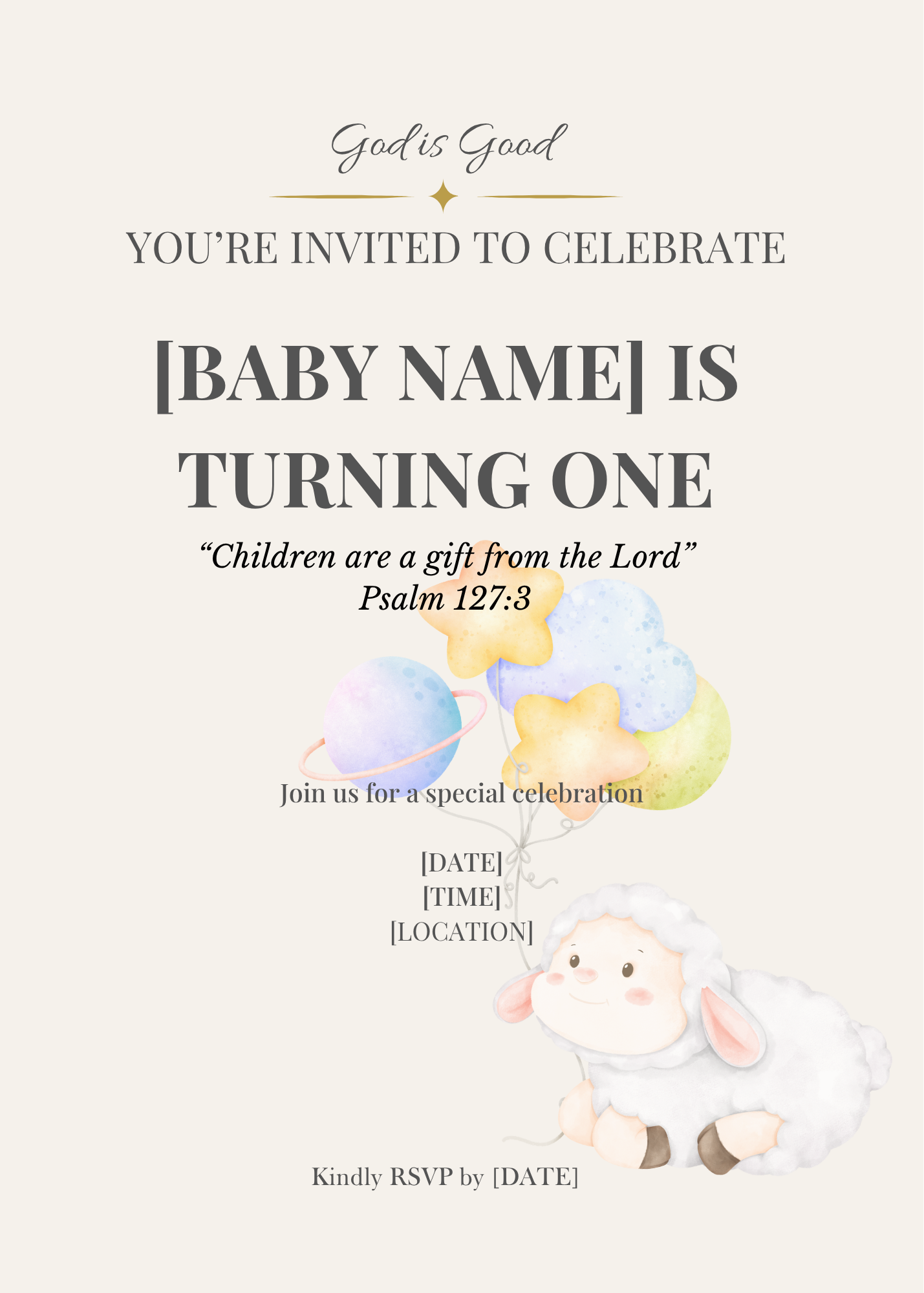Christian birthday invitation template Psalm 118:24 editable digital invite