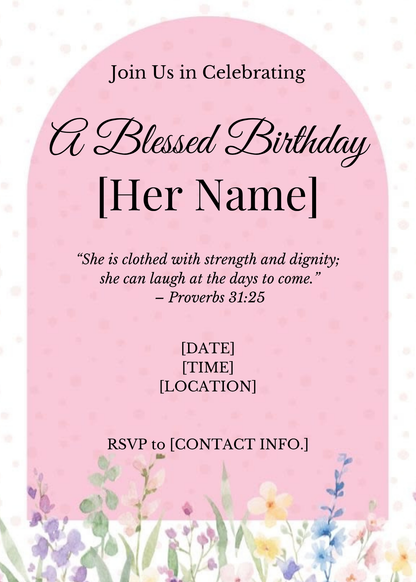 Editable Christian birthday invitation template for women elegant faith-based digital invite