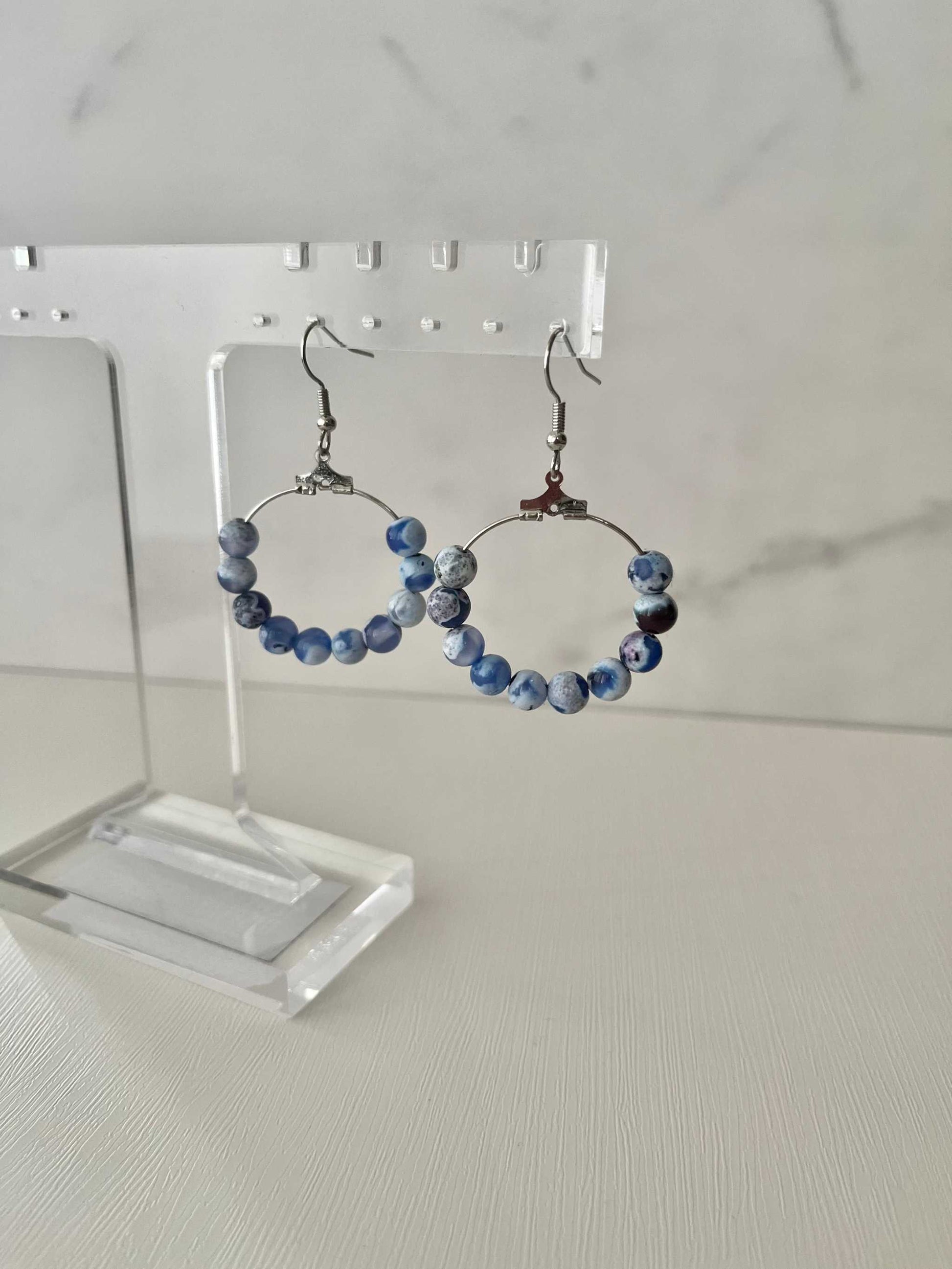 Blue White Agate Earrings, natural stone jewelry for women

