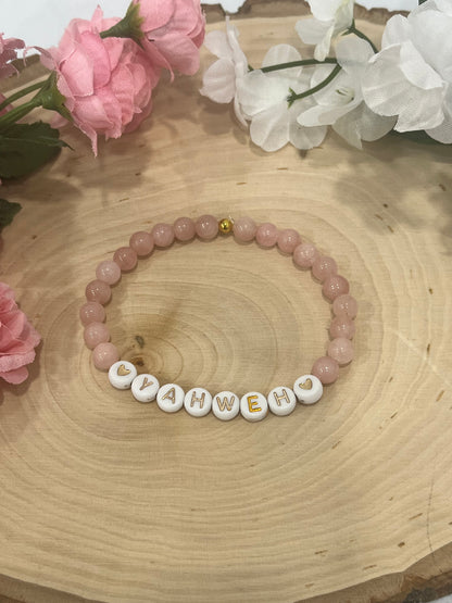 Yahweh pink stone marble bead bracelet Christian jewelry 