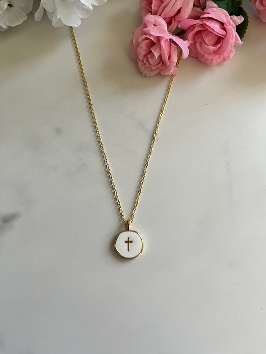 Gold white cross necklace hypoallergenic Christian jewelry for women
