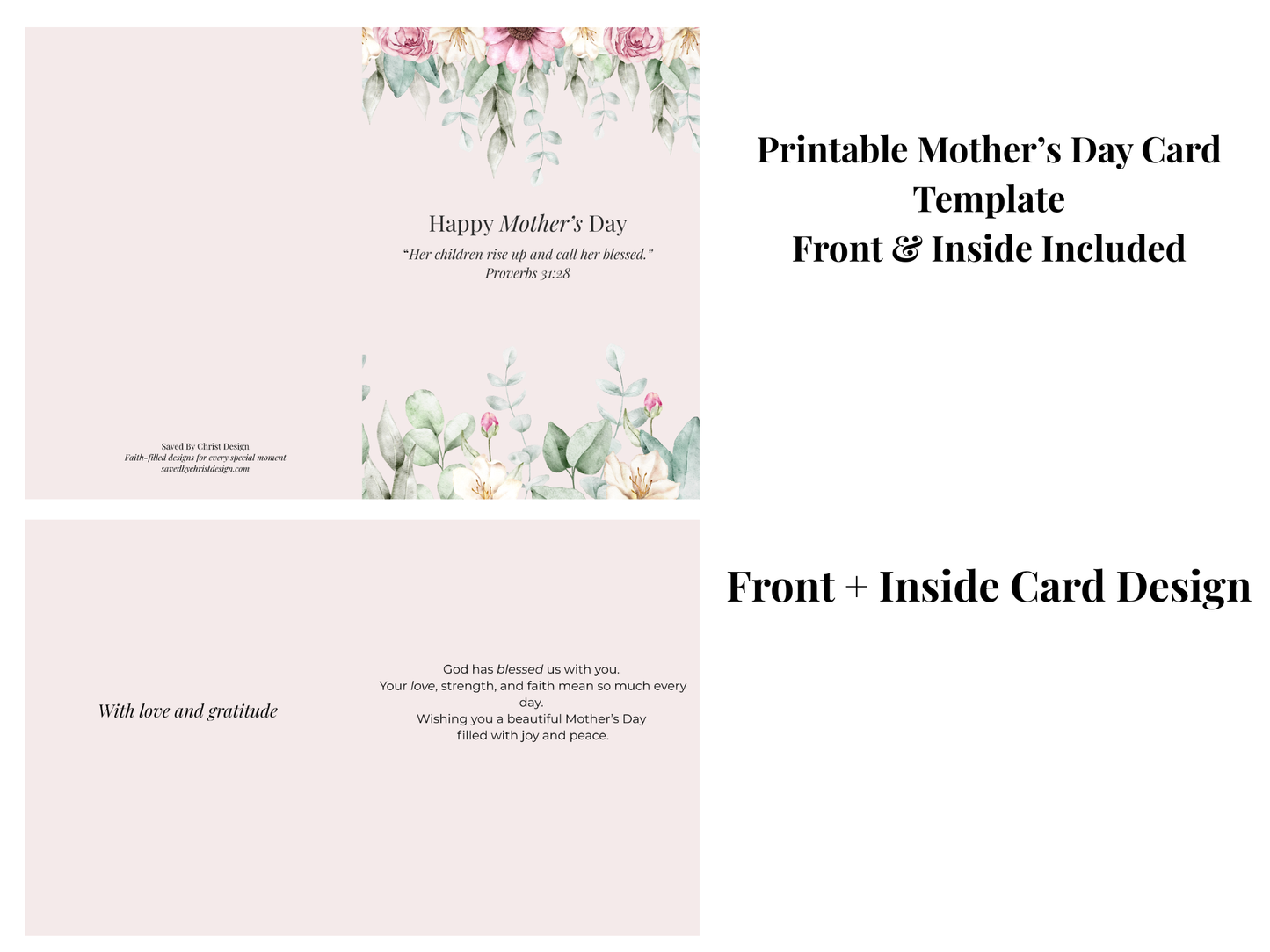 Christian Mother’s Day card template floral folded design editable faith-based card