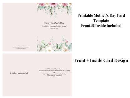 Christian Mother’s Day card template floral folded design editable faith-based card