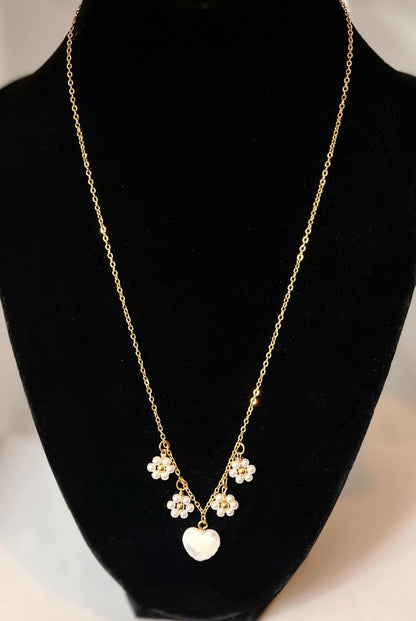 Gold Heart Daisy Necklace with 16K gold heart and daisy pendant, Christian jewelry