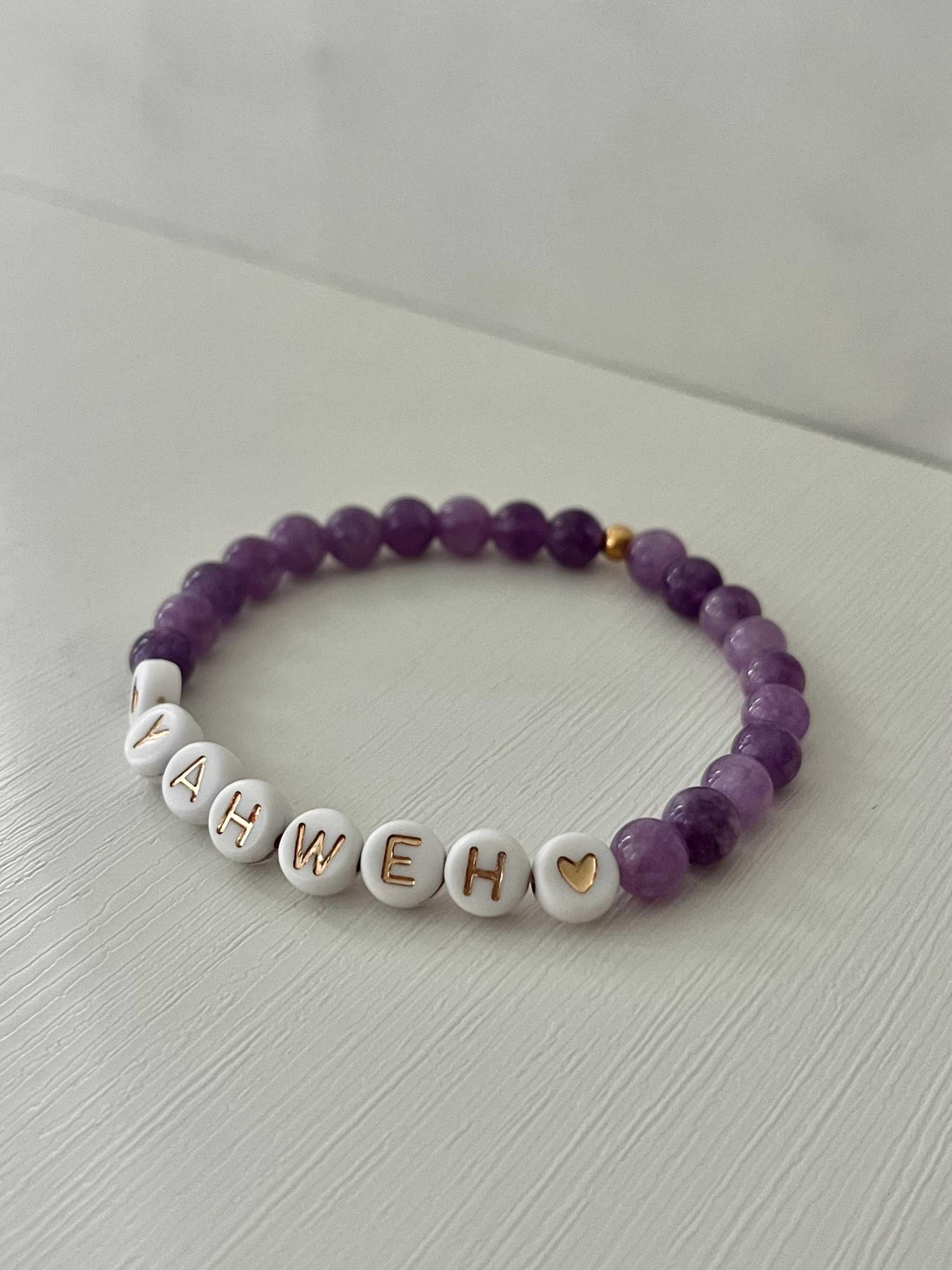 YAHWEH Pink Purple Marble Bracelet showcasing vibrant marble stones, ideal for expressing faith and adding a colorful touch to your jewelry collection.