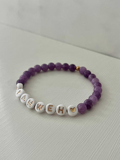 YAHWEH Pink Purple Marble Bracelet showcasing vibrant marble stones, ideal for expressing faith and adding a colorful touch to your jewelry collection.