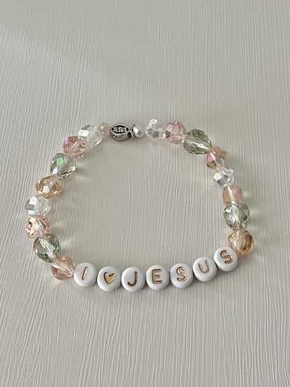 I Love Jesus bead bracelet with crystal beads – faith-inspired jewelry.

