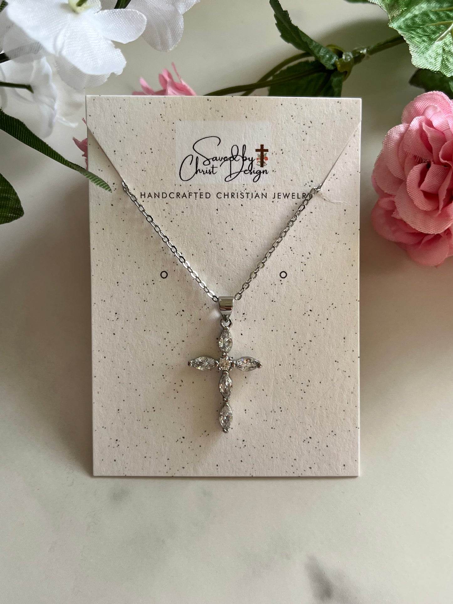 Faith-inspired silver necklace with crystal cross pendant – 18-inch Christian jewelry gift for women