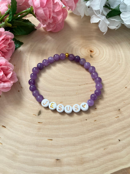 Purple Jesus bead bracelet Christian jewelry 