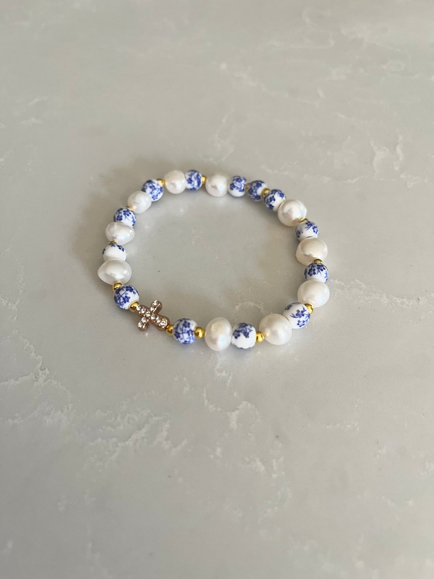 Floral Pearl Cross Bracelet – Christian Jewelry for Women