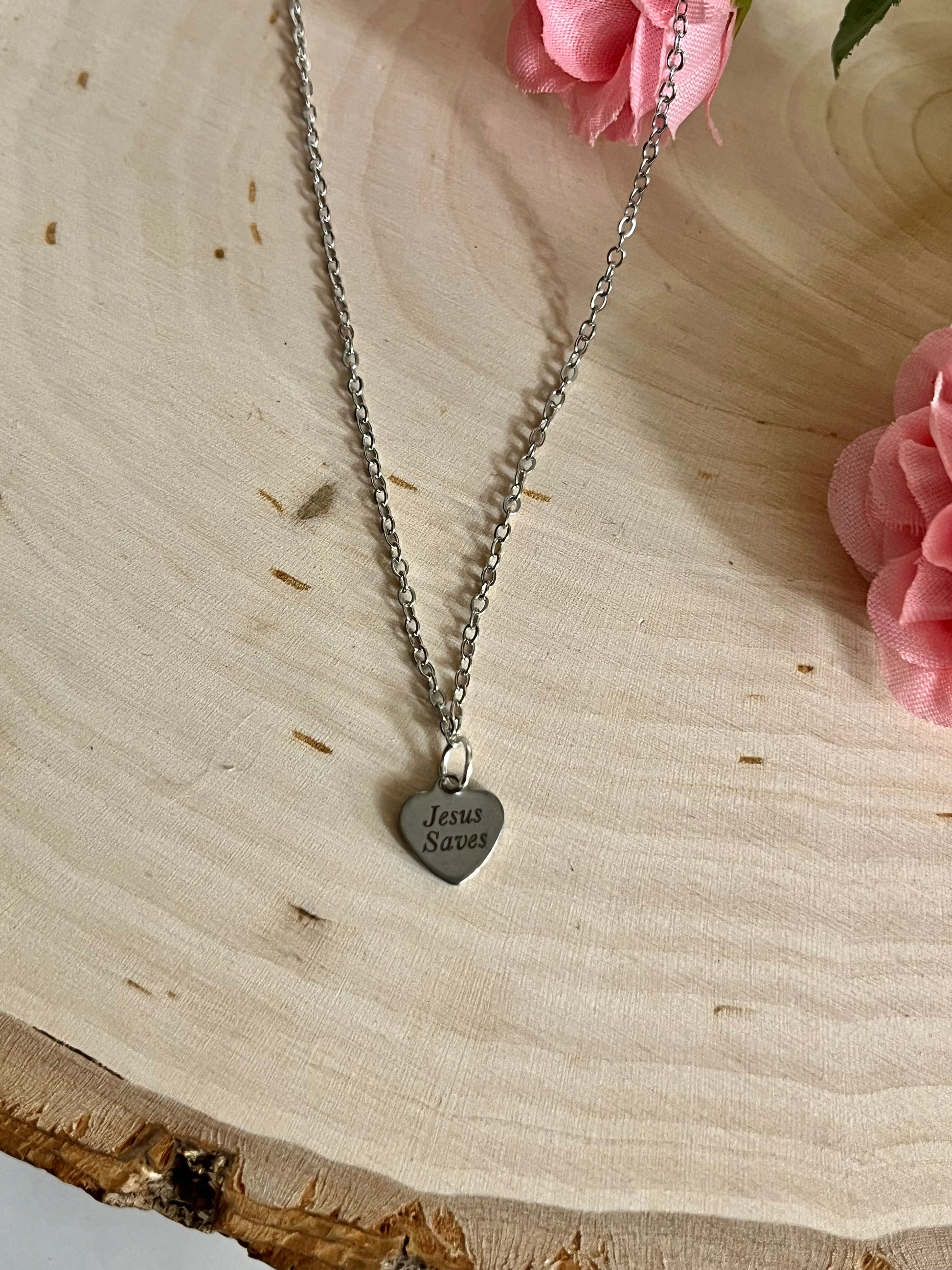 Jesus Saves Silver Necklace – Stainless Steel Christian Jewelry Pendant