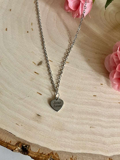 Jesus Saves Silver Necklace – Stainless Steel Christian Jewelry Pendant