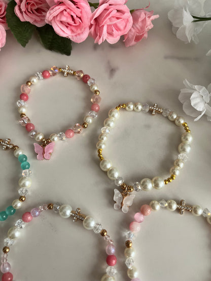 Christian Butterfly Cross Pearl Bead Bracelet with pearl stone and glass beads
