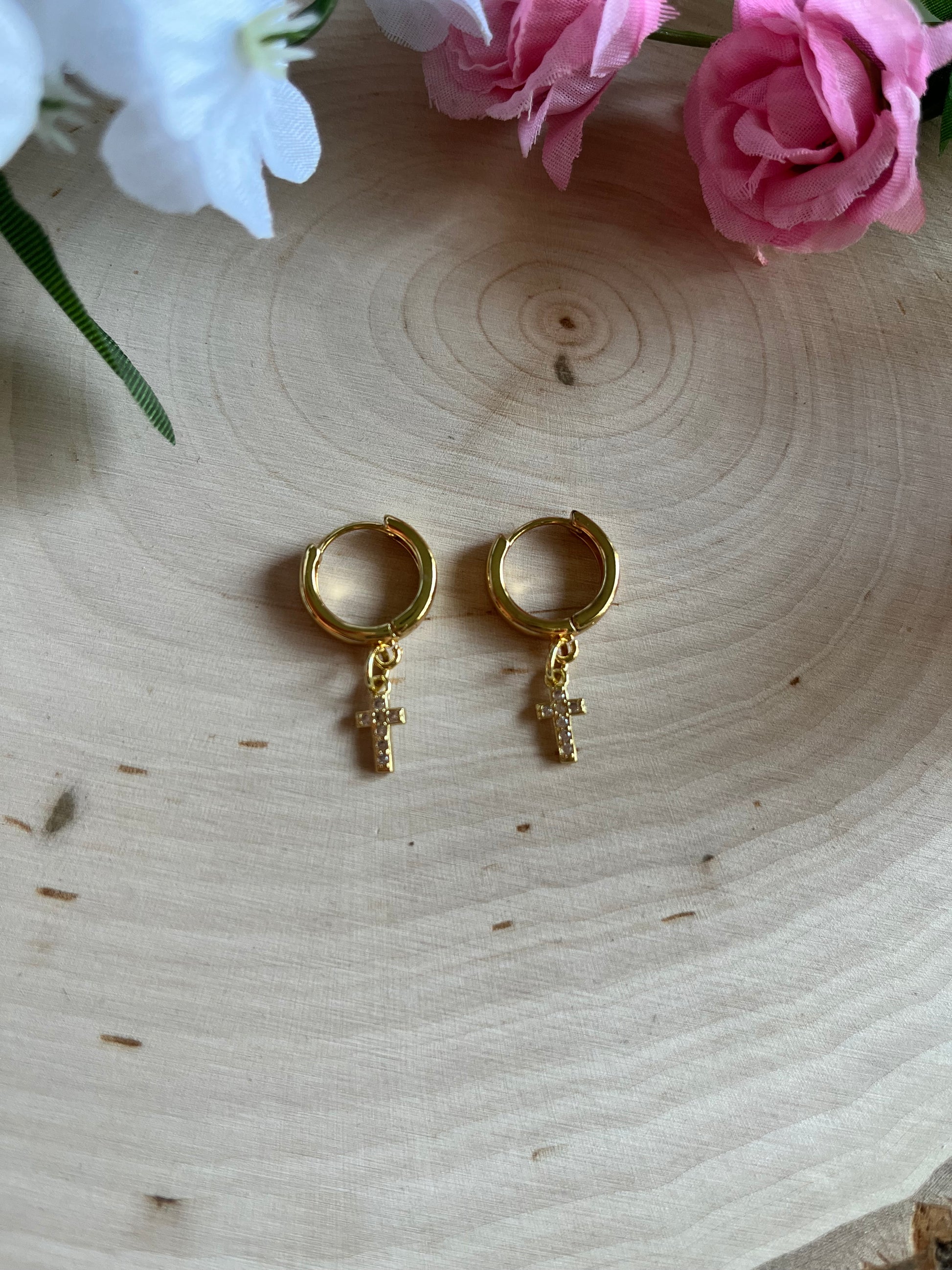 Gold Cross Huggie Earrings – Christian Jewelry, Anti-Tarnish, Faith-Inspired Gift for Her