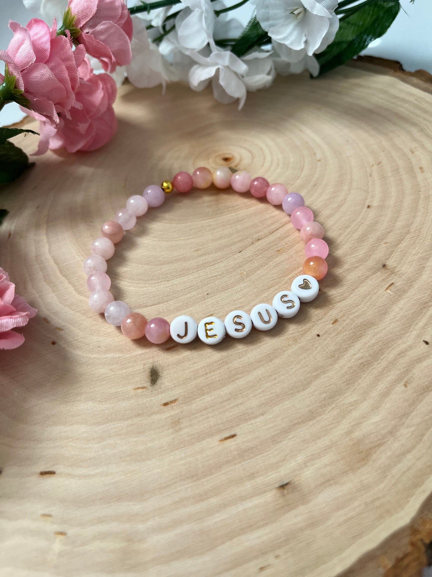 Pink Jesus bead bracelet Christian jewelry 