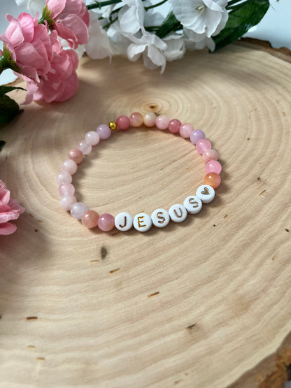 Pink Jesus bead bracelet Christian jewelry 