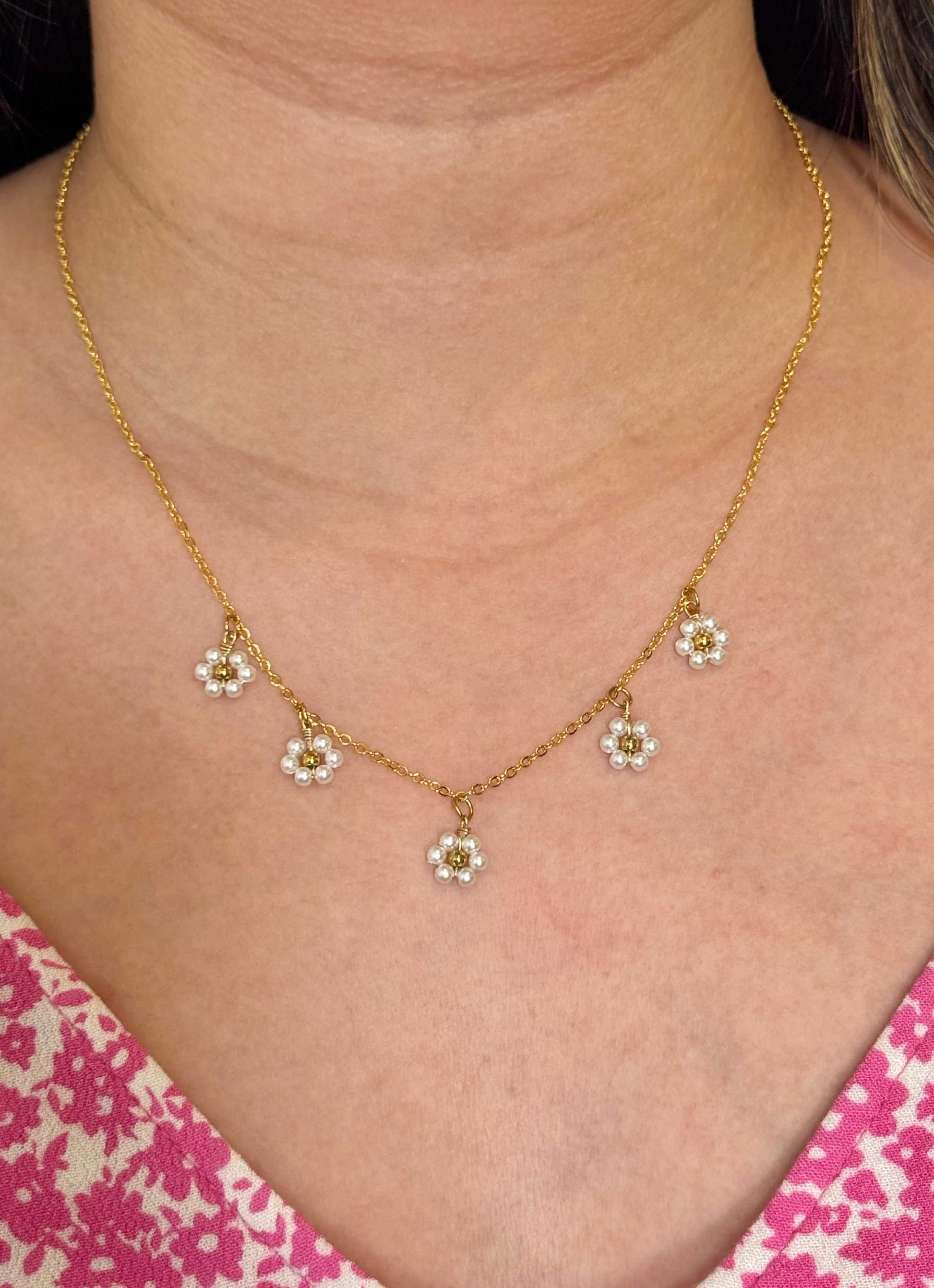 Gold Daisy Flower Necklace with 16K gold pendant, dainty floral Christian jewelry

