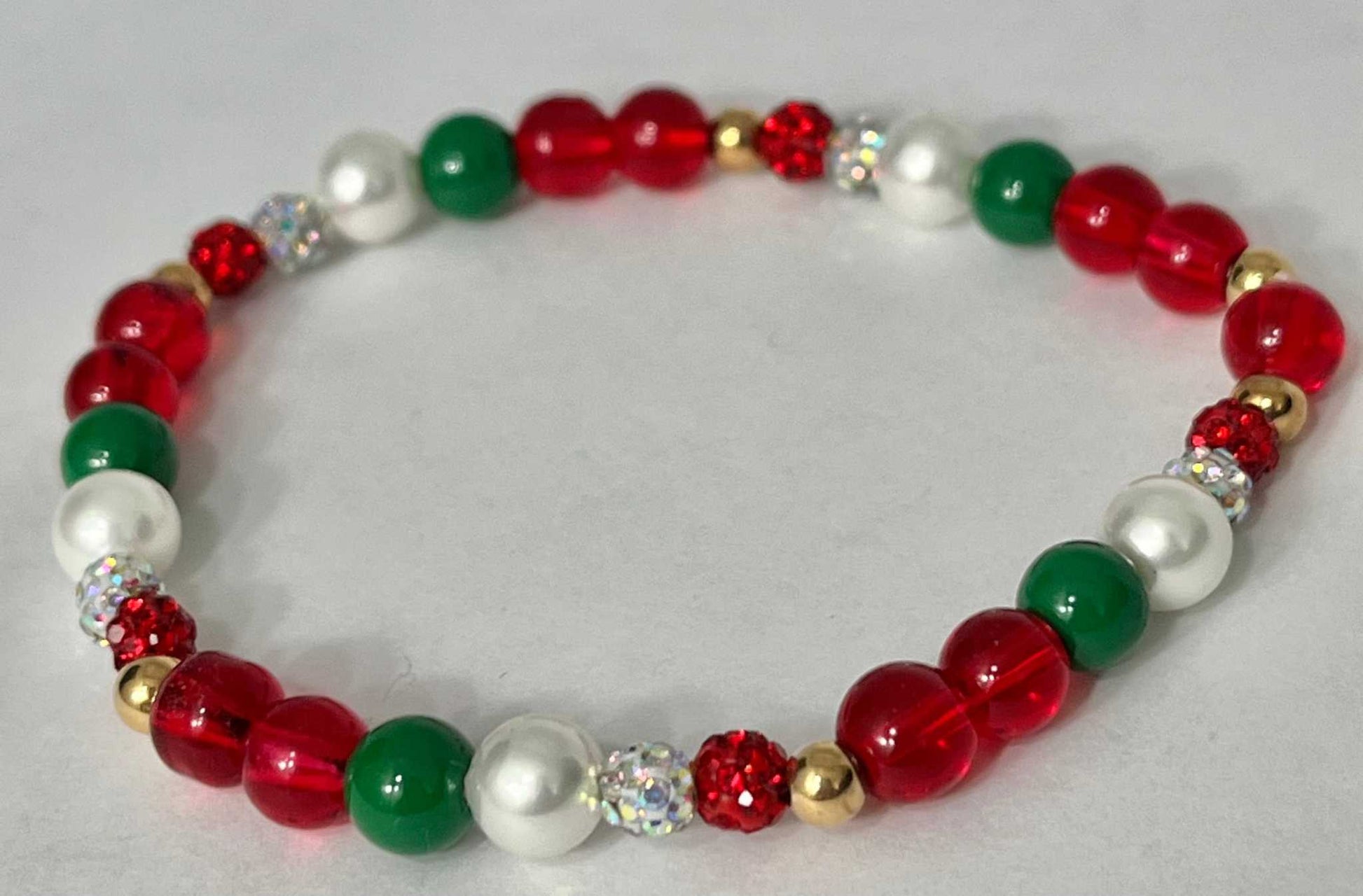 Christmas Jeweled Beaded Bracelet, festive holiday bracelet with colorful beads and jeweled accents