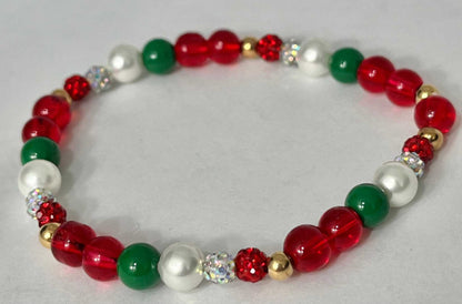 Christmas Jeweled Beaded Bracelet, festive holiday bracelet with colorful beads and jeweled accents