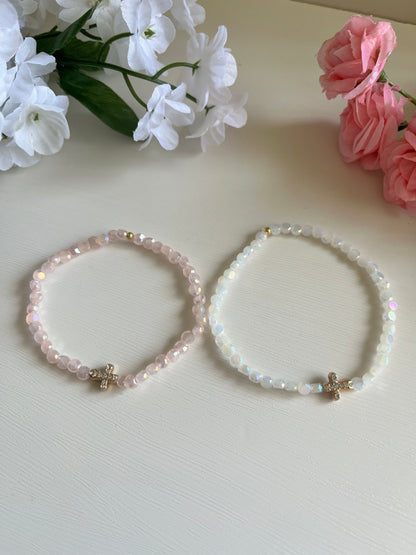 Plated glass cross bead bracelet Christian jewelry handmade