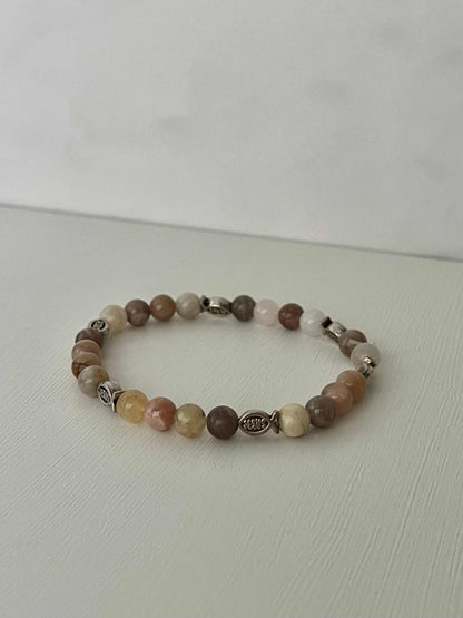 Beige Rose Bead Bracelet with Jesus Fish charm – faith jewelry.

