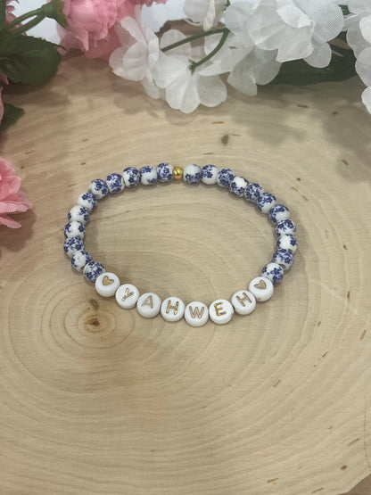 Yahweh floral stone marble bead bracelet Christian jewelry 