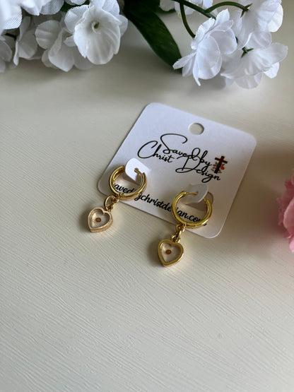 Mustard Seed Heart Huggie Earrings Christian jewelry with real mustard seed charm in gold or silver