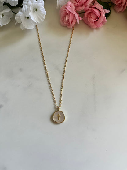 Pearl cross gold necklace with dainty pendant Christian jewelry