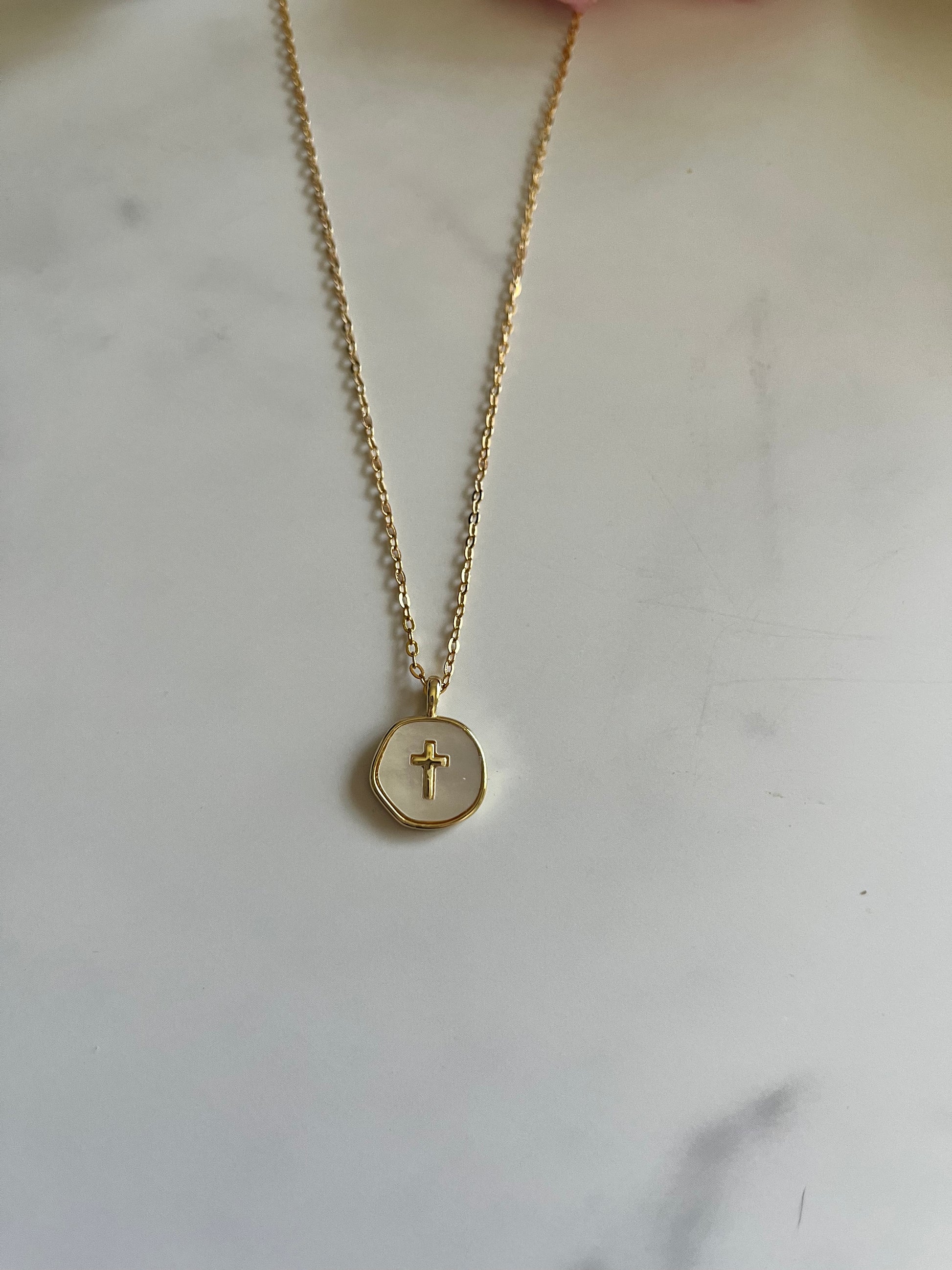 Pearl cross gold necklace with dainty pendant Christian jewelry