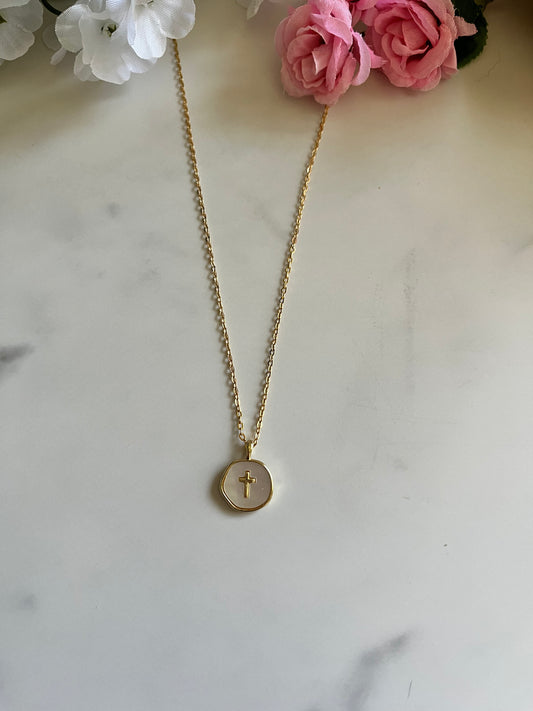 Pearl cross gold necklace with dainty pendant Christian jewelry