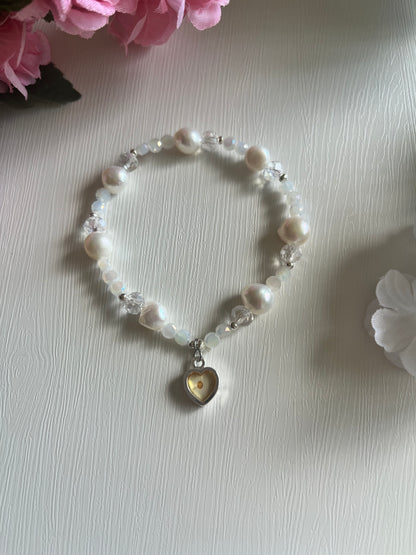 Mustard Seed Freshwater Pearl Bead Bracelet with gold or silver charm