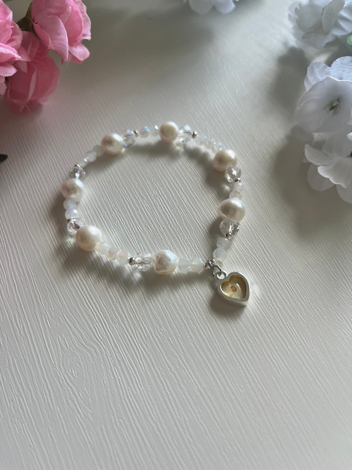 Mustard Seed Freshwater Pearl Bead Bracelet with gold or silver charm