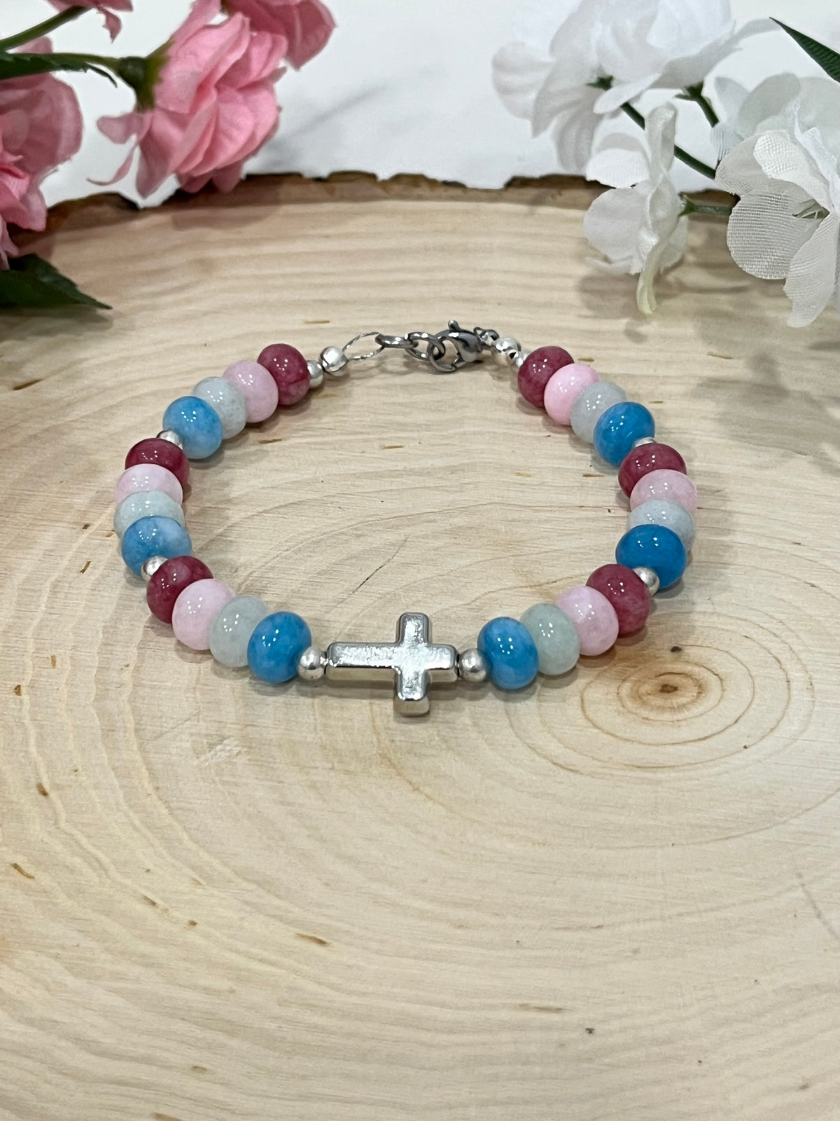 Fruit of the Spirit Cross Bracelet with stone beads and silver accents