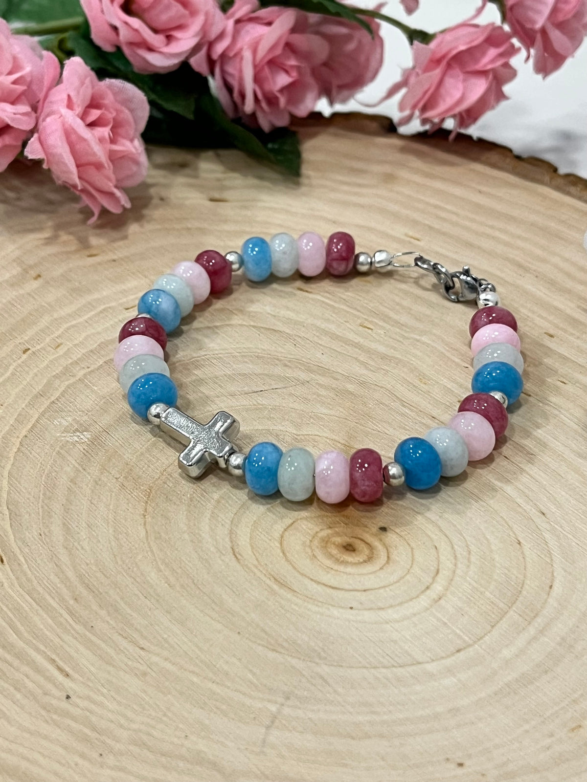 Fruit of the Spirit Cross Bracelet with stone beads and silver accents