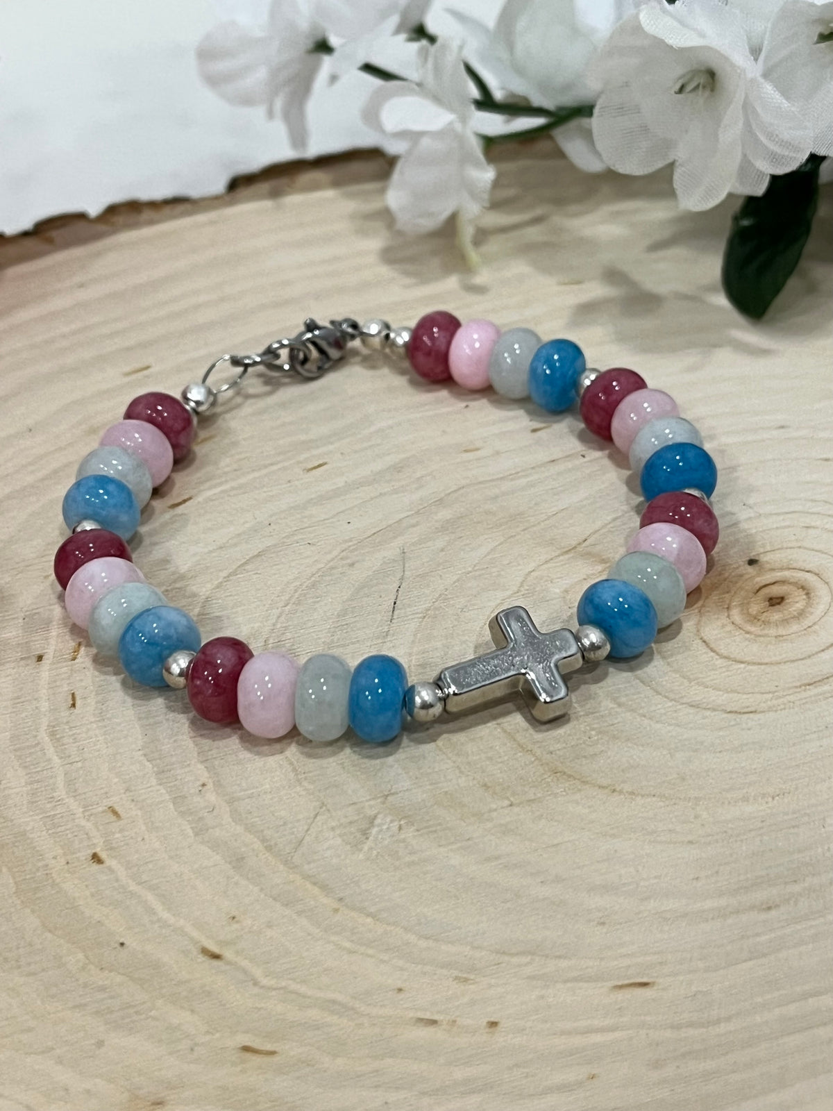 Fruit of the Spirit Cross Bracelet with stone beads and silver accents