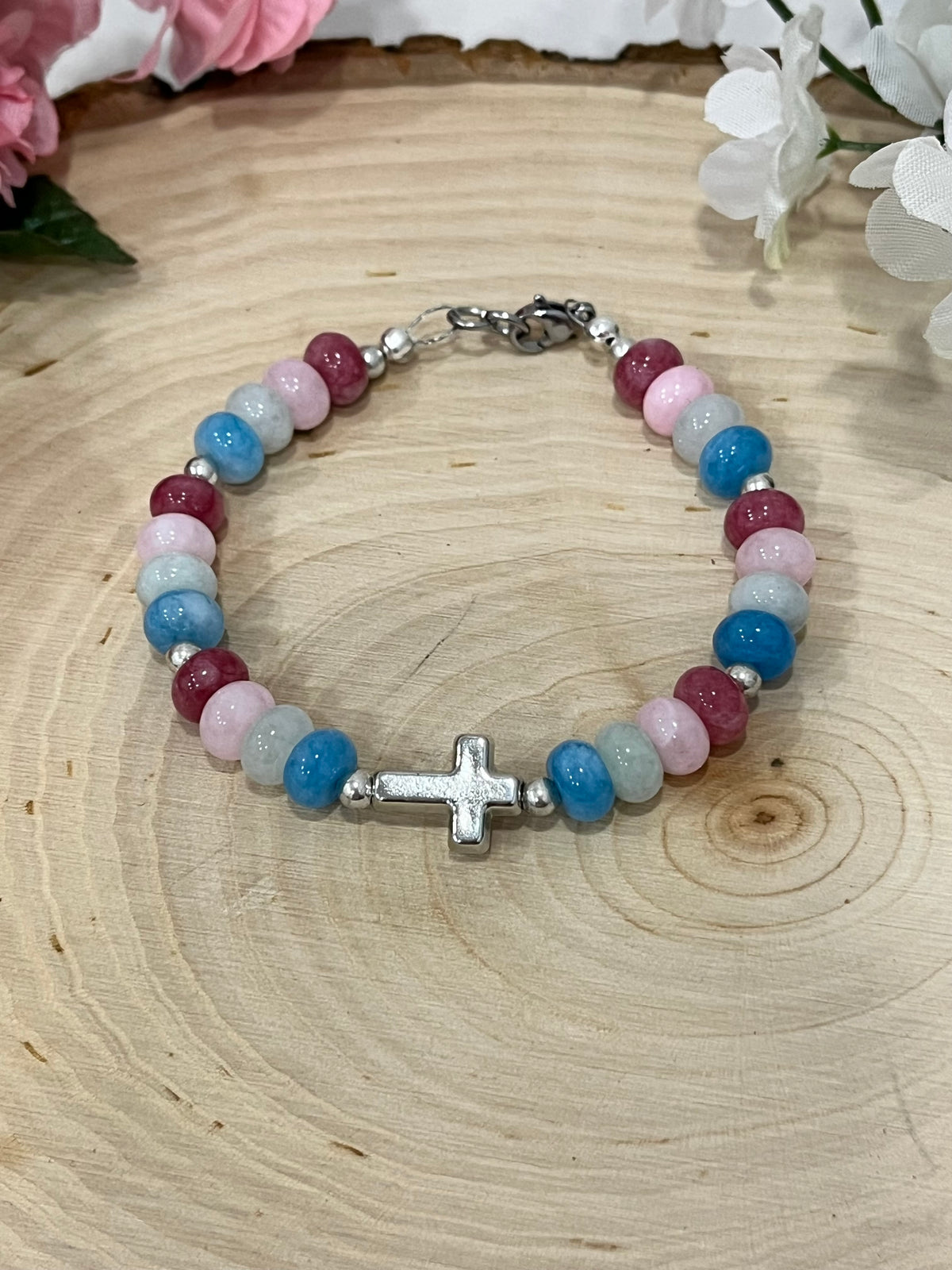 Fruit of the Spirit Cross Bracelet with stone beads and silver accents