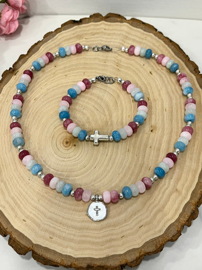 Fruit of the Spirit Cross Bracelet with stone beads and silver accents