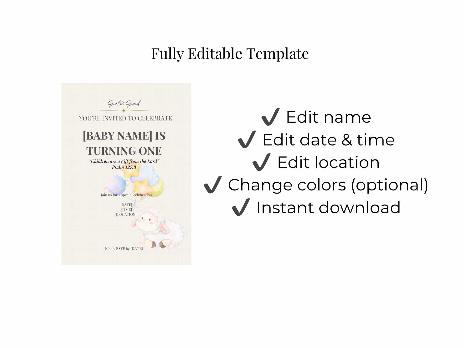 Christian birthday invitation template Psalm 118:24 editable digital invite