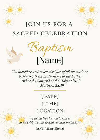Editable Christian baptism invitation template elegant faith-based digital invite