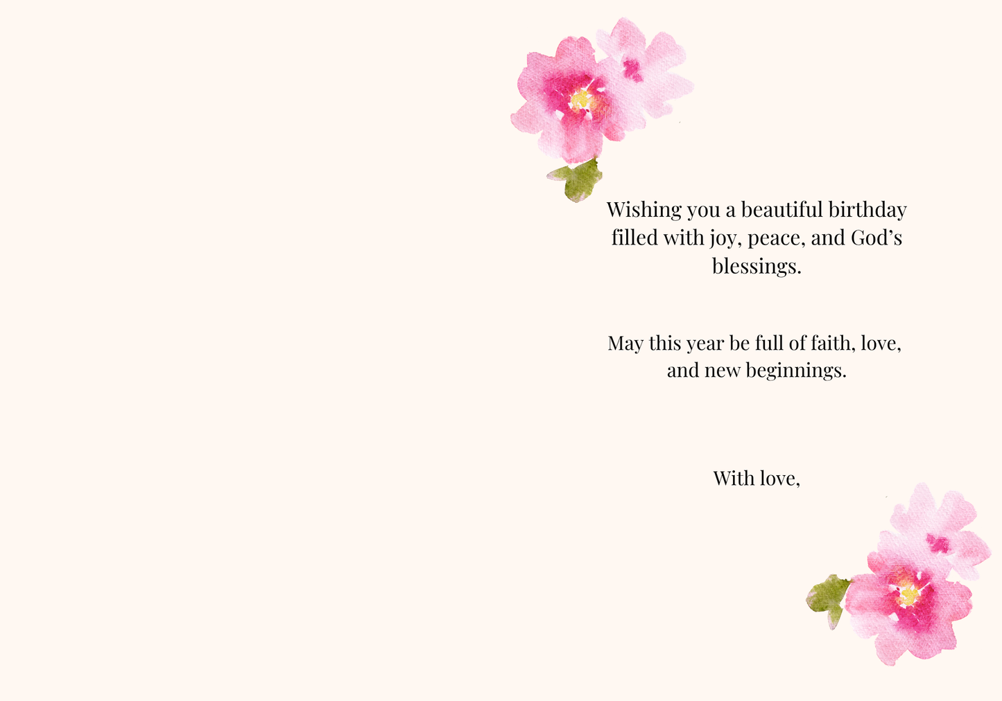 Christian birthday card printable folded floral design with Bible verse Numbers 6 24 25