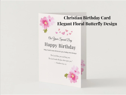 Christian birthday card printable folded floral design with Bible verse Numbers 6 24 25