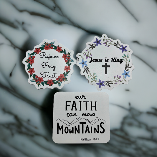 Set of inspiring Christian magnets, ideal for Christian home decor and daily encouragement.