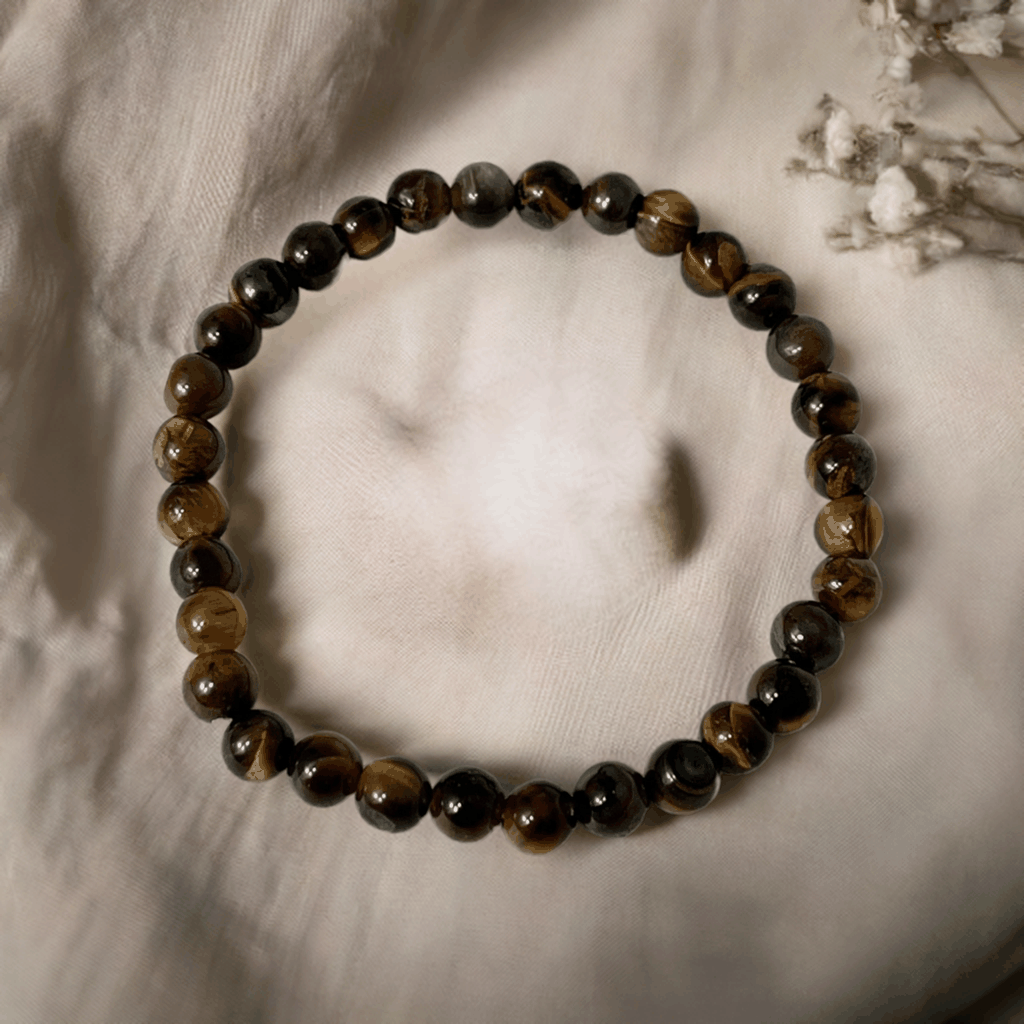 Tiger Eye Beaded Bracelet - Natural Stone Bracelet with Round Tiger Eye Beads